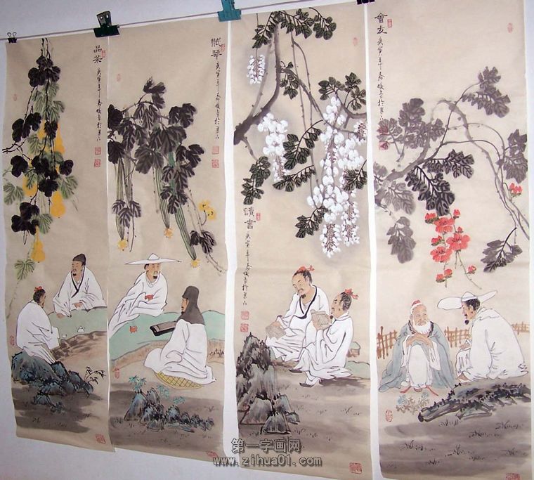 人物畫四條屏